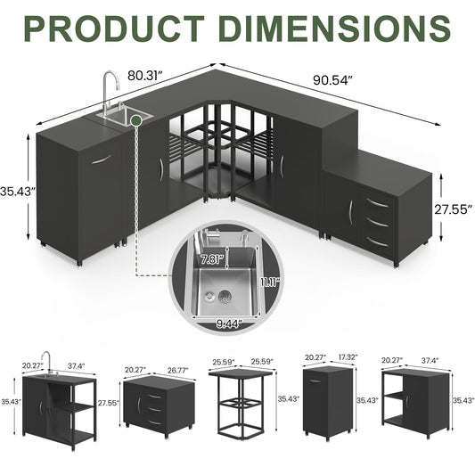 EROMMY 5-Piece Modular Outdoor Kitchen Island with Sink | Black
