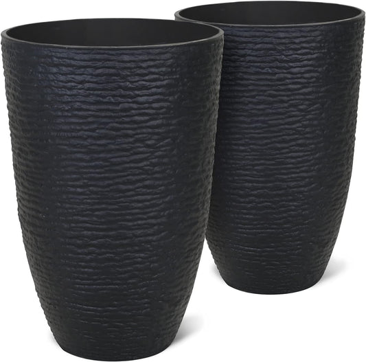 Worth Garden 21" Tall Round Resin Planters 2-Pack | 9 Gallon Black