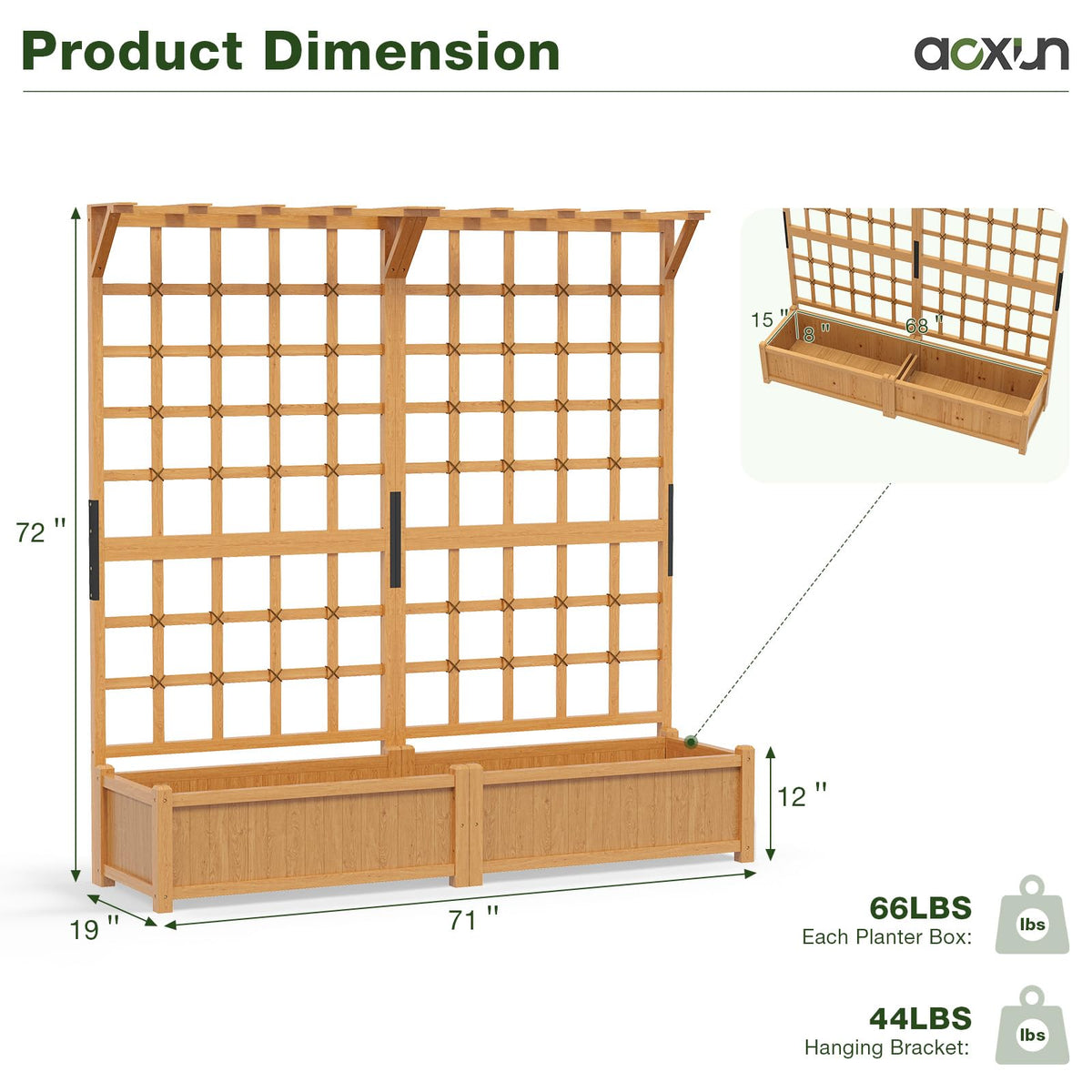 Aoxun 72" Raised Garden Bed with Trellis & Hanging Roof – 2 Piece