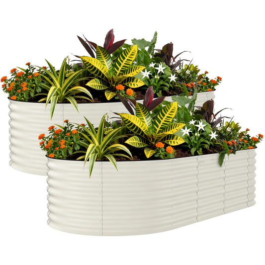 Garvee 2-Pack 8x4x2ft Galvanized Raised Garden Bed | Oval | Beige