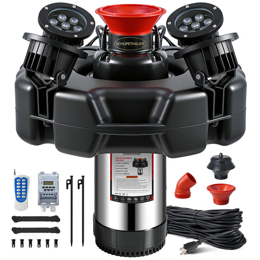 SCHUPETHAUER 1HP Pond Fountain Aerator with RGB Lights | 100 ft