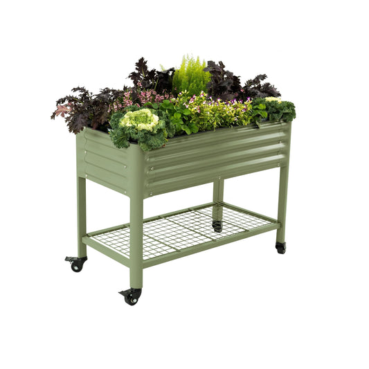 Vego Rolling Raised Garden Bed with Legs & Storage | 2'x4' Olive
