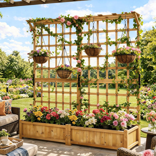 Aoxun 72" Raised Garden Bed with Trellis & Hanging Roof – 2 Piece