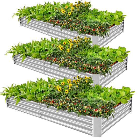 Land Guard 3-Pack 8×4×1ft Galvanized Metal Raised Garden Bed | Silver