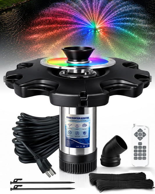 Pondvita 1HP RGB LED Floating Pond Fountain Aerator | 15000 GPH
