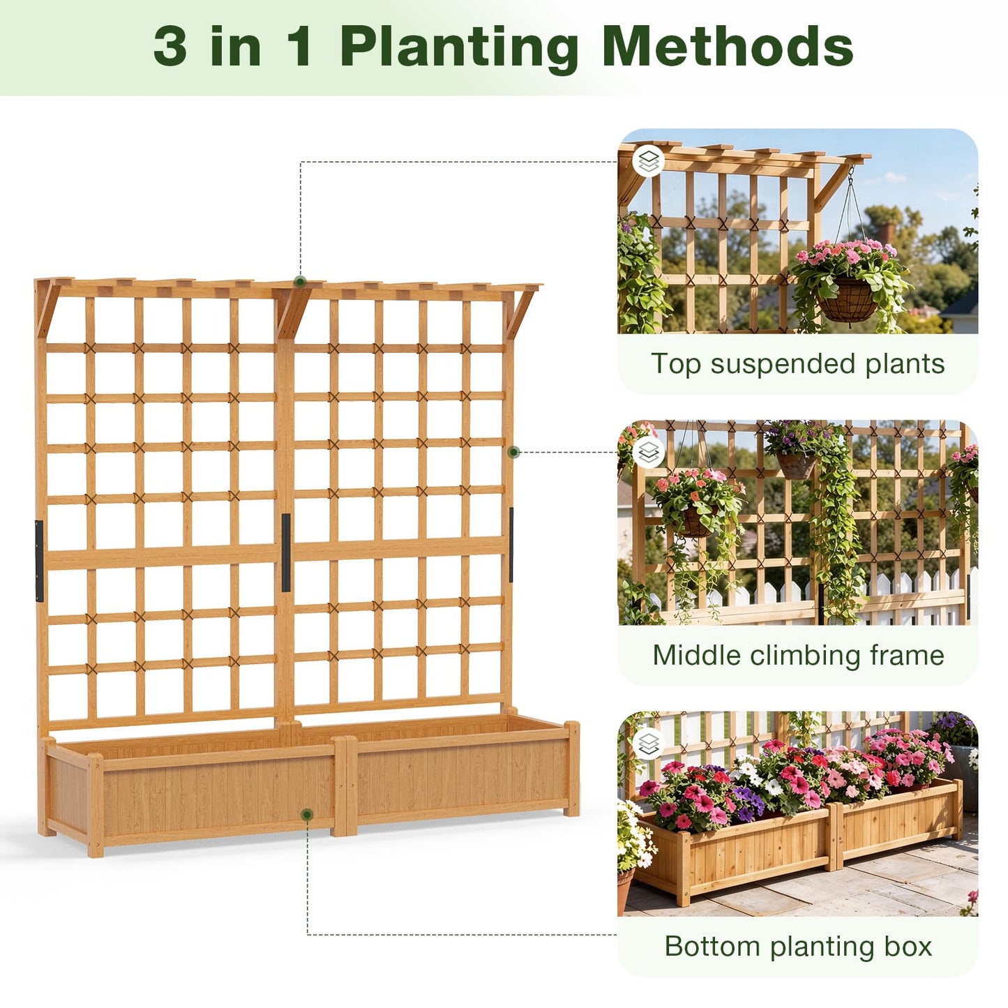Aoxun 72" Raised Garden Bed with Trellis & Hanging Roof – 2 Piece