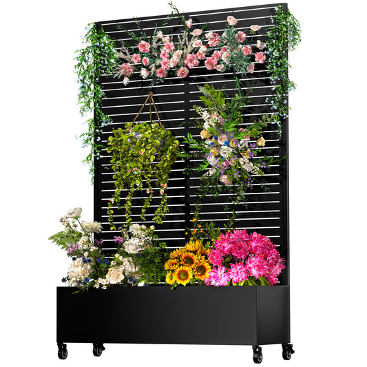 GTSABWAY Metal Planter with Trellis & Privacy Screen | 72" Black