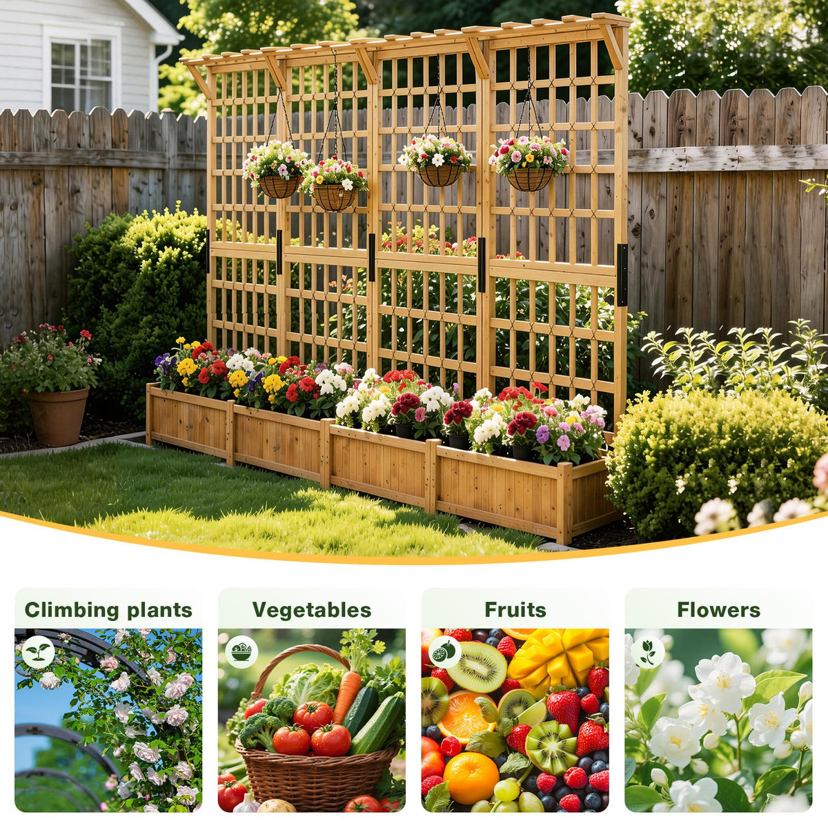 Aoxun 72" Raised Garden Bed with Trellis & Hanging Roof – 2 Piece