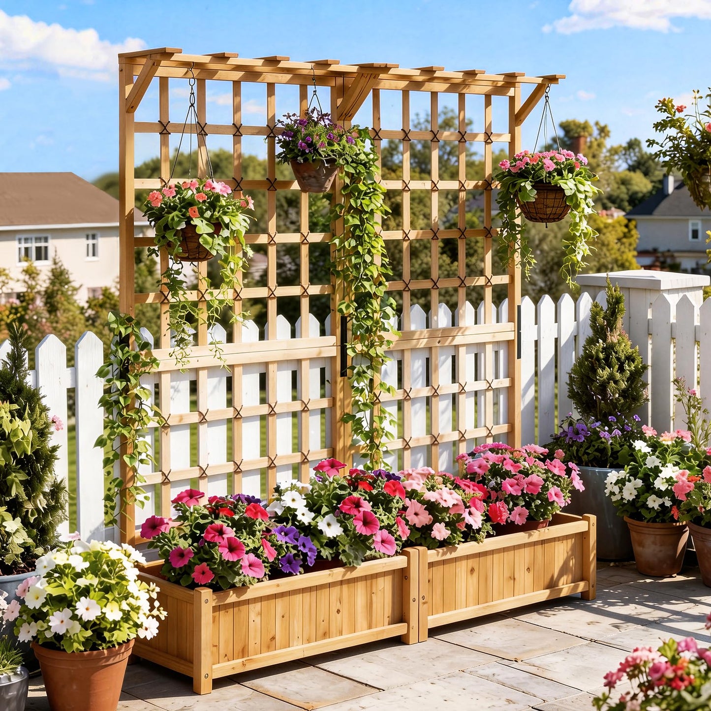 Aoxun 72" Raised Garden Bed with Trellis & Hanging Roof – 2 Piece