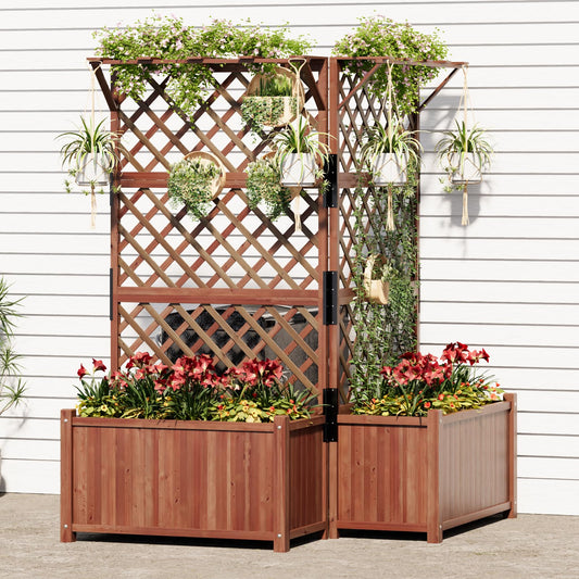 AMERLIFE 2-Pack Wood Raised Garden Bed with Trellis – Privacy Planter
