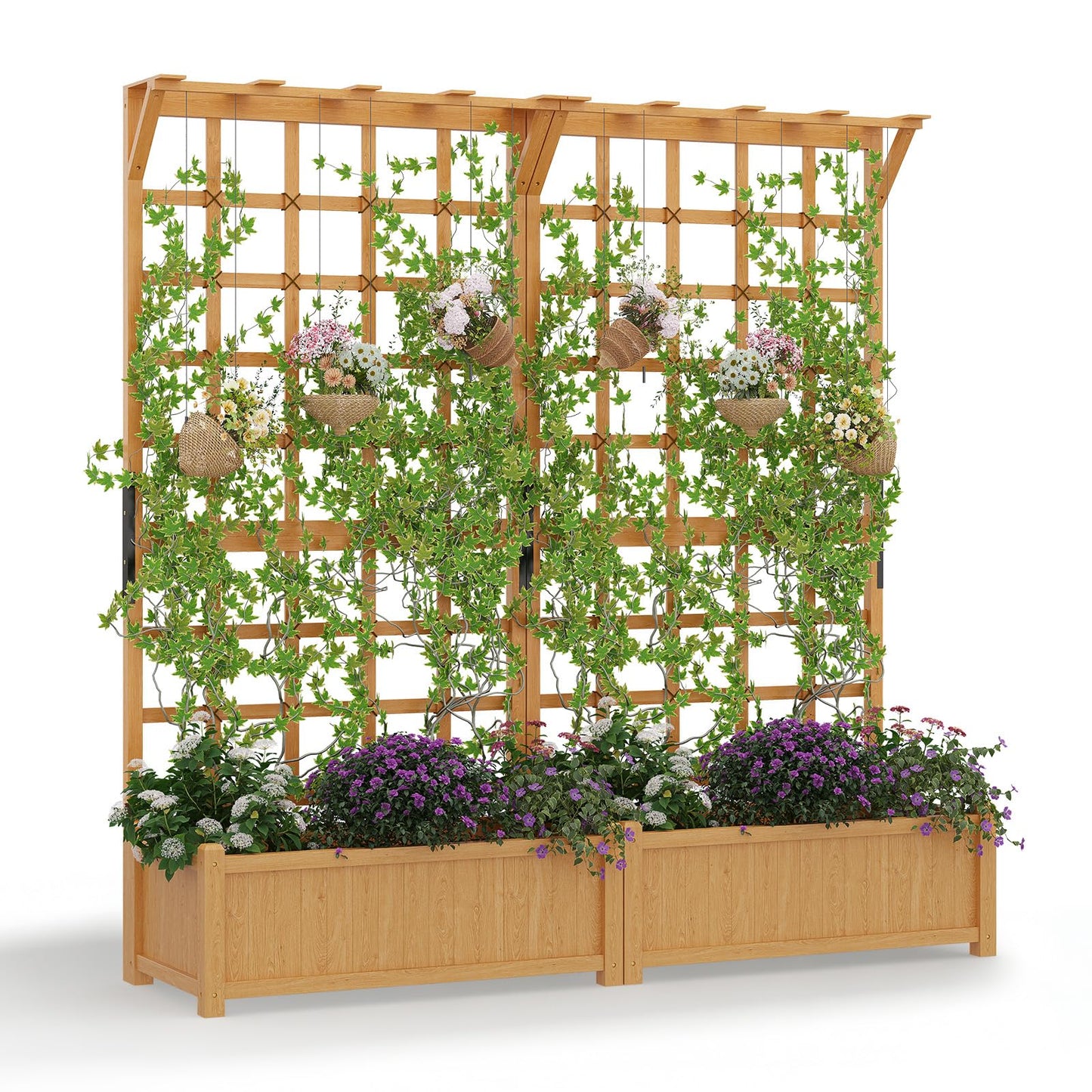 Aoxun 72" Raised Garden Bed with Trellis & Hanging Roof – 2 Piece