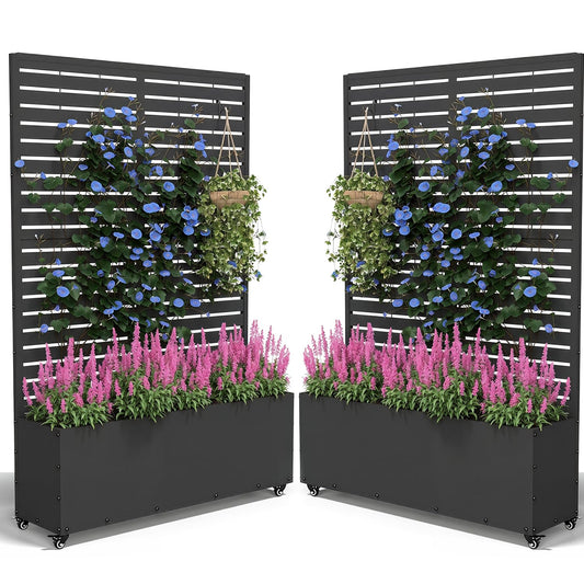 FOLAWO 2-Pack Metal Planter Box with Trellis | 70.9" Privacy Screen