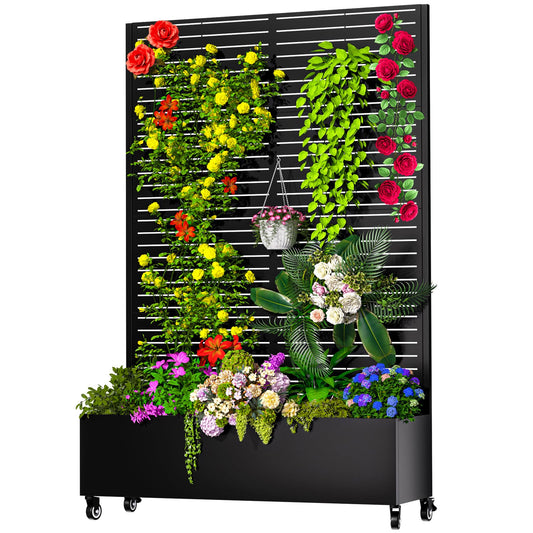 MTART Metal Planter Box with Trellis & Privacy Screen | 72" Black