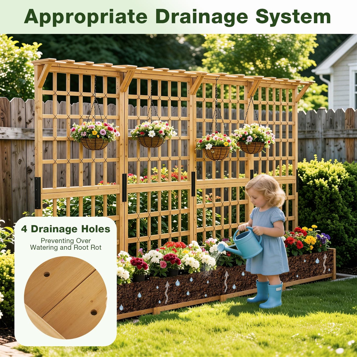Aoxun 72" Raised Garden Bed with Trellis & Hanging Roof – 2 Piece