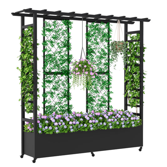 Sunnibety Raised Garden Bed with Arch Trellis & Roof | 74" Black