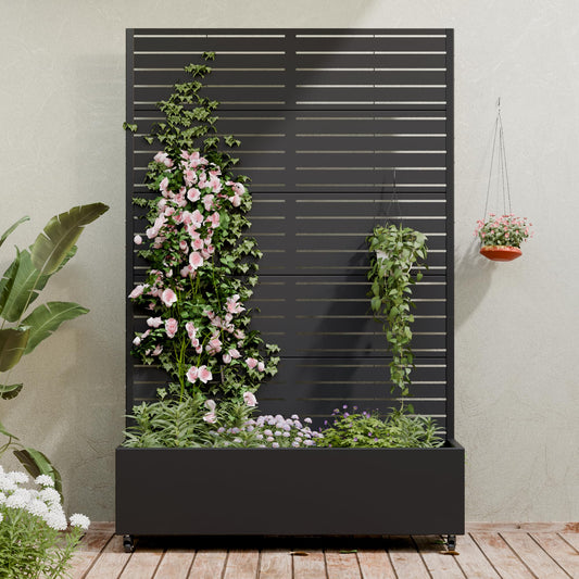 Casaphoria 72"x47" Metal Raised Garden Bed with Trellis & Wheels